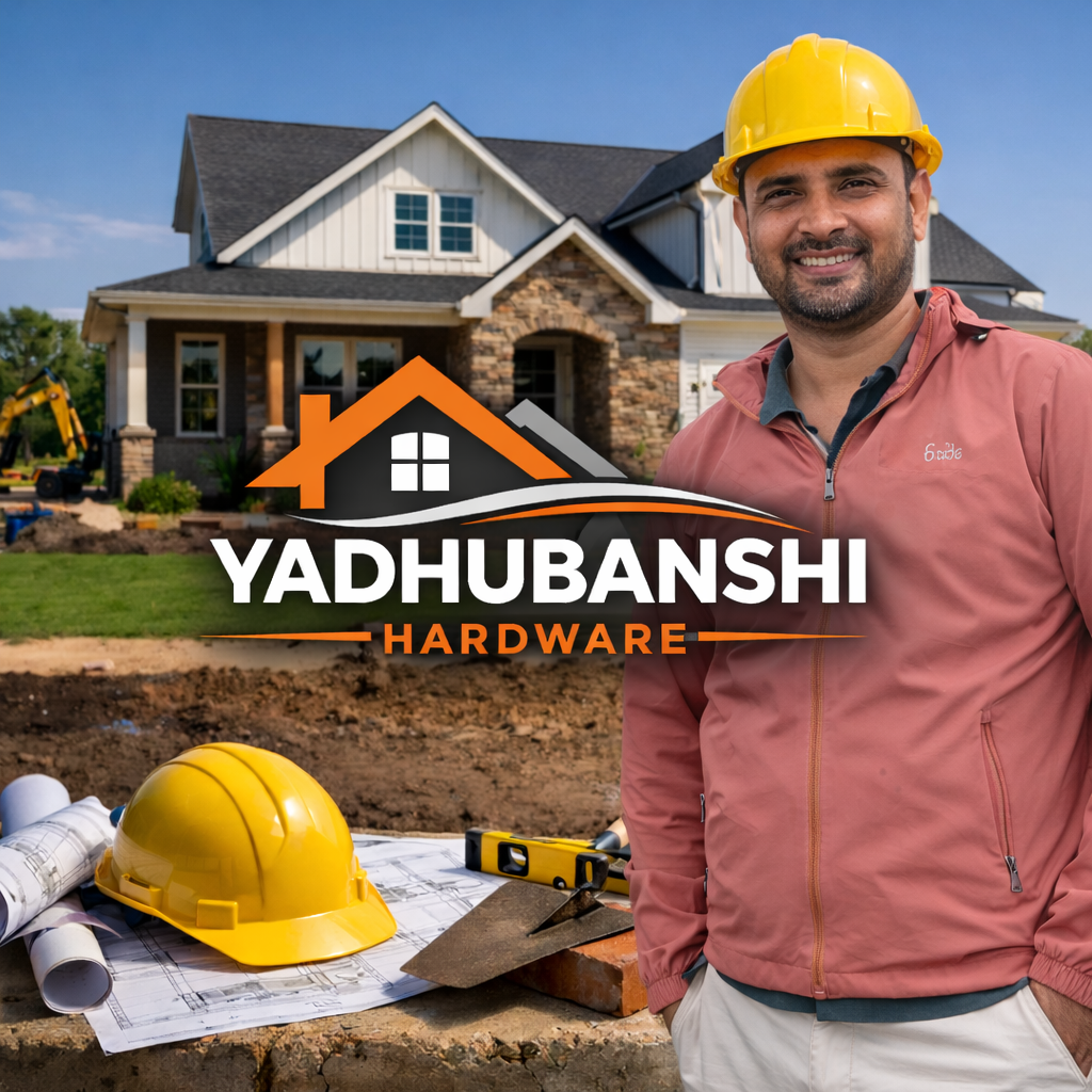 Home construction worker at worksite with logo